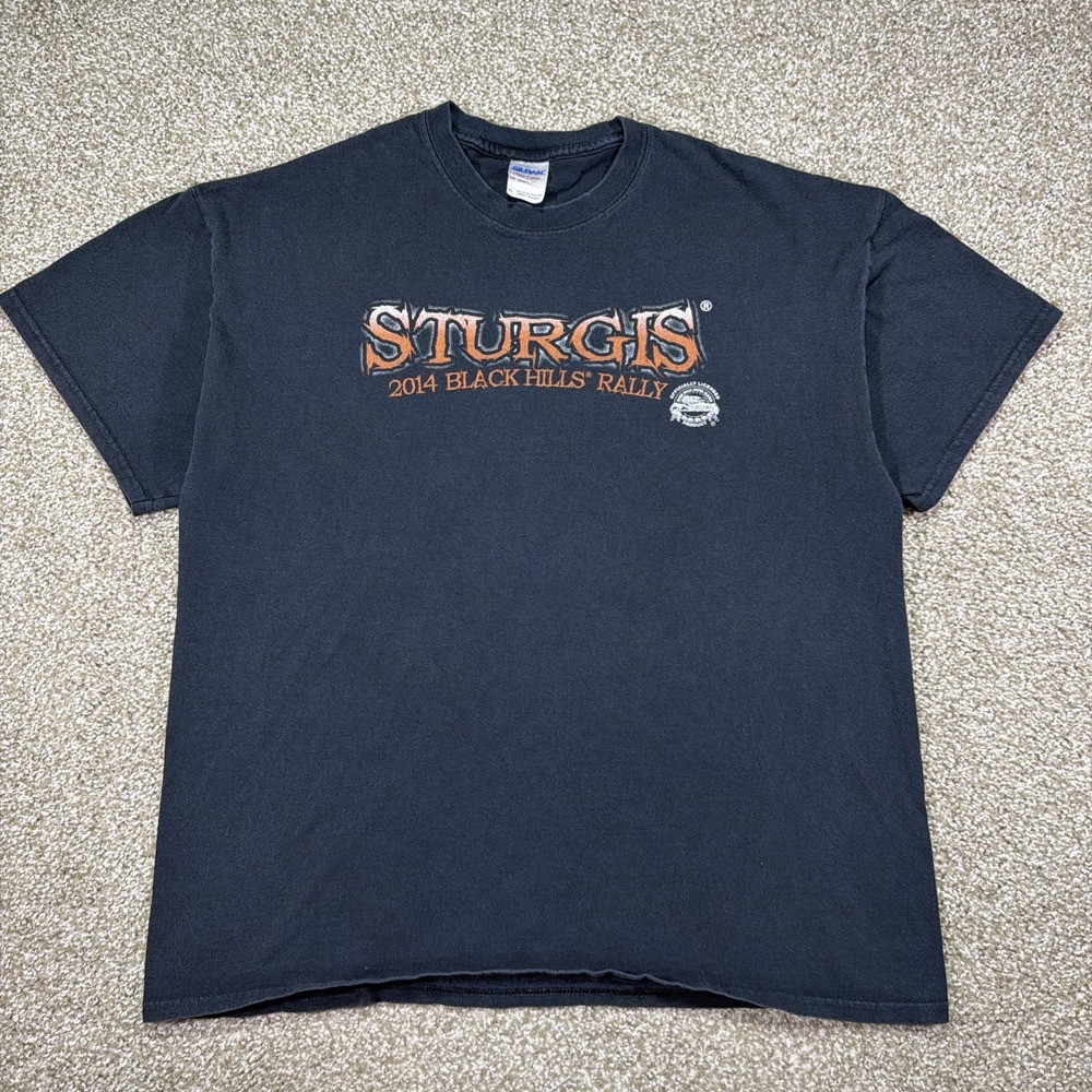 Black Sturgis Biker Tee Size XL Double Sized Rally 2014 Graphic Tee
